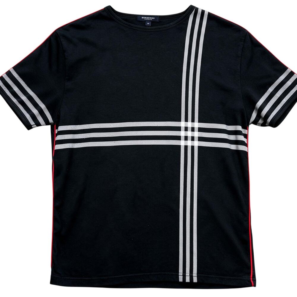 Burberry London Black Cross Check T-Shirt Men's Medium Vintage Luxury Casual